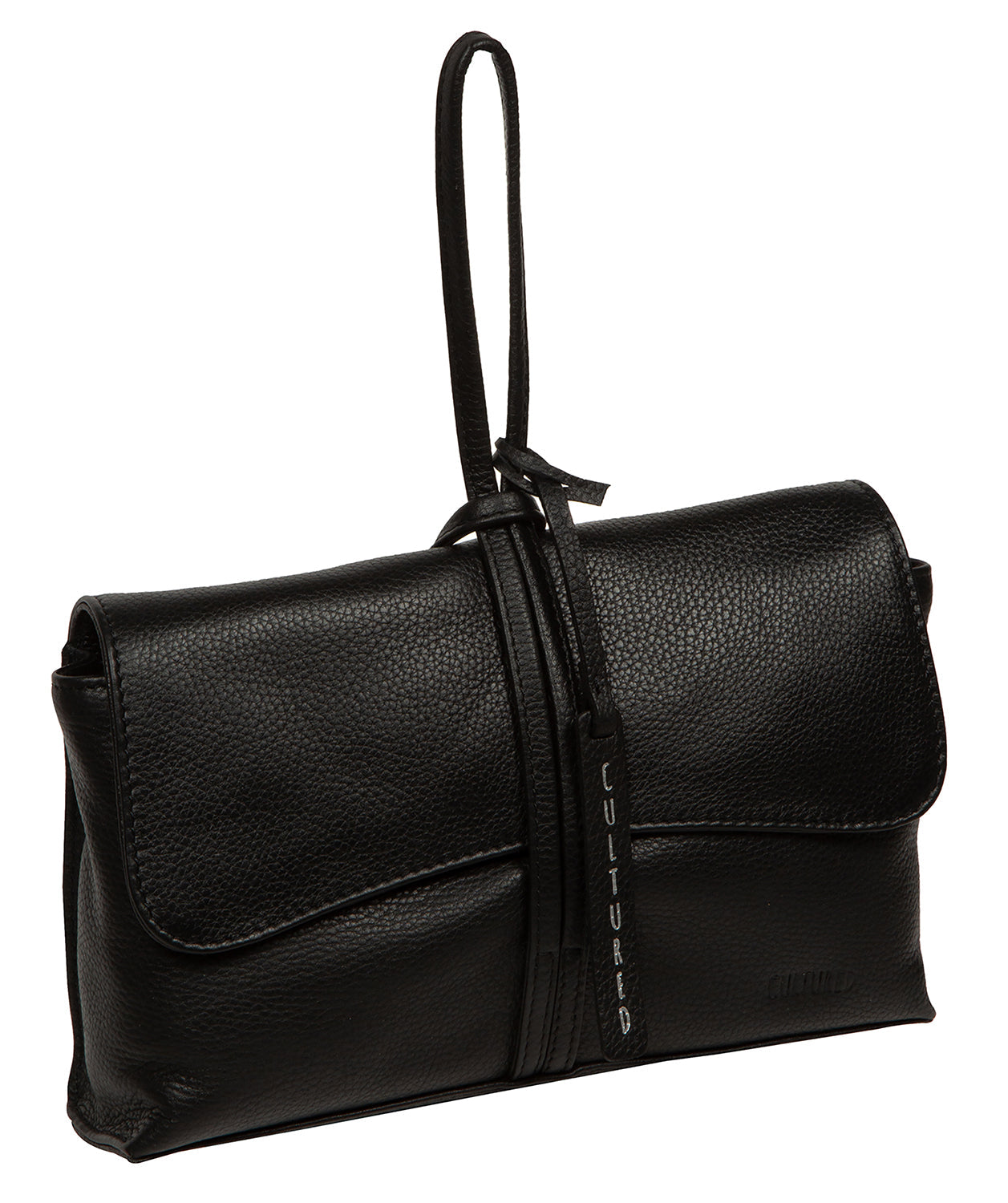 side profile showing pebble grain leather texture