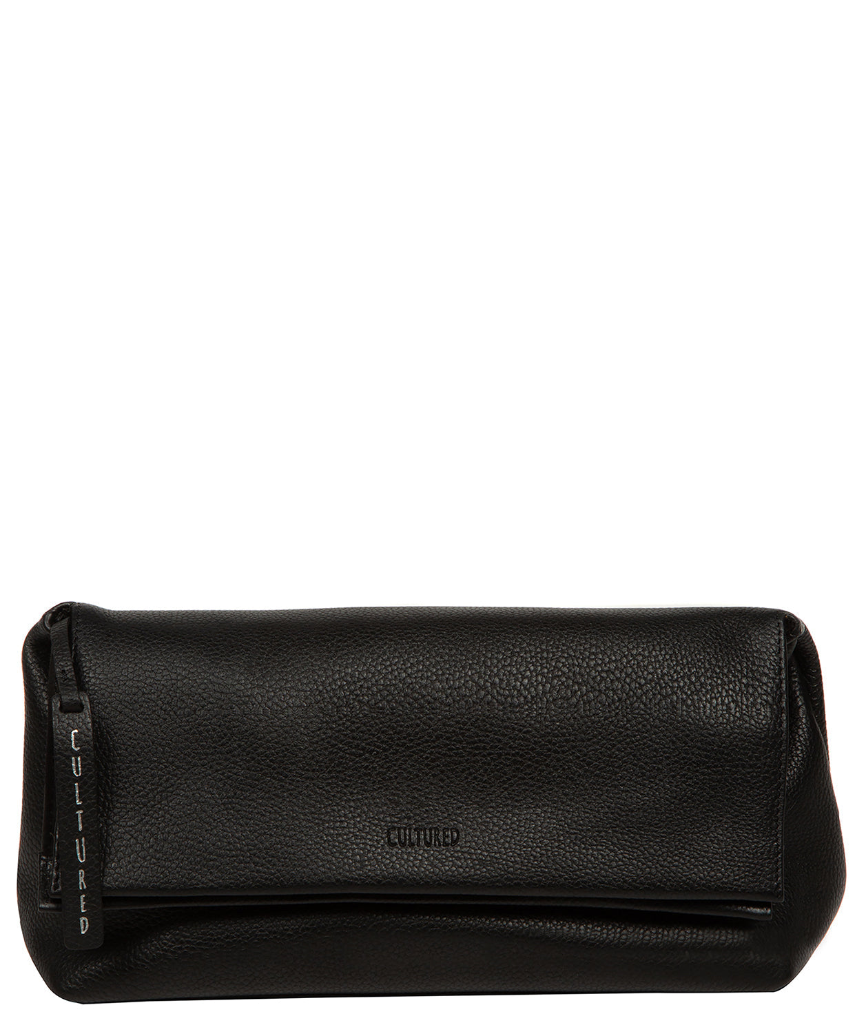 Cultured London Isabetta black leather clutch bag front view