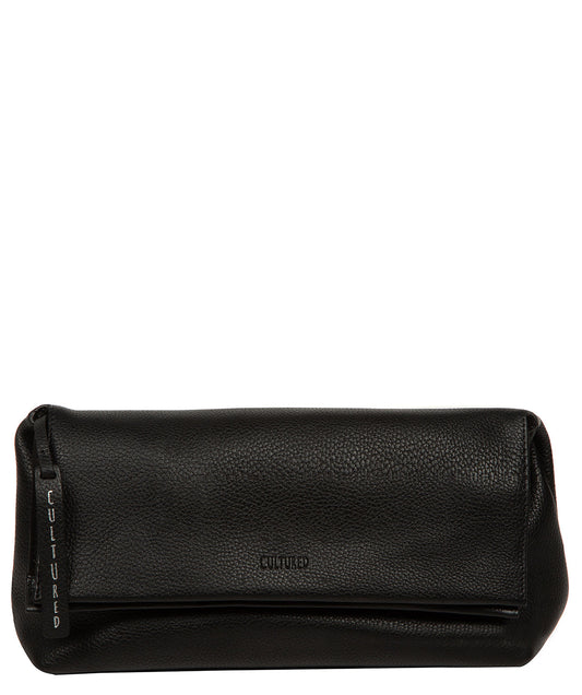 Cultured London Isabetta black leather clutch bag front view