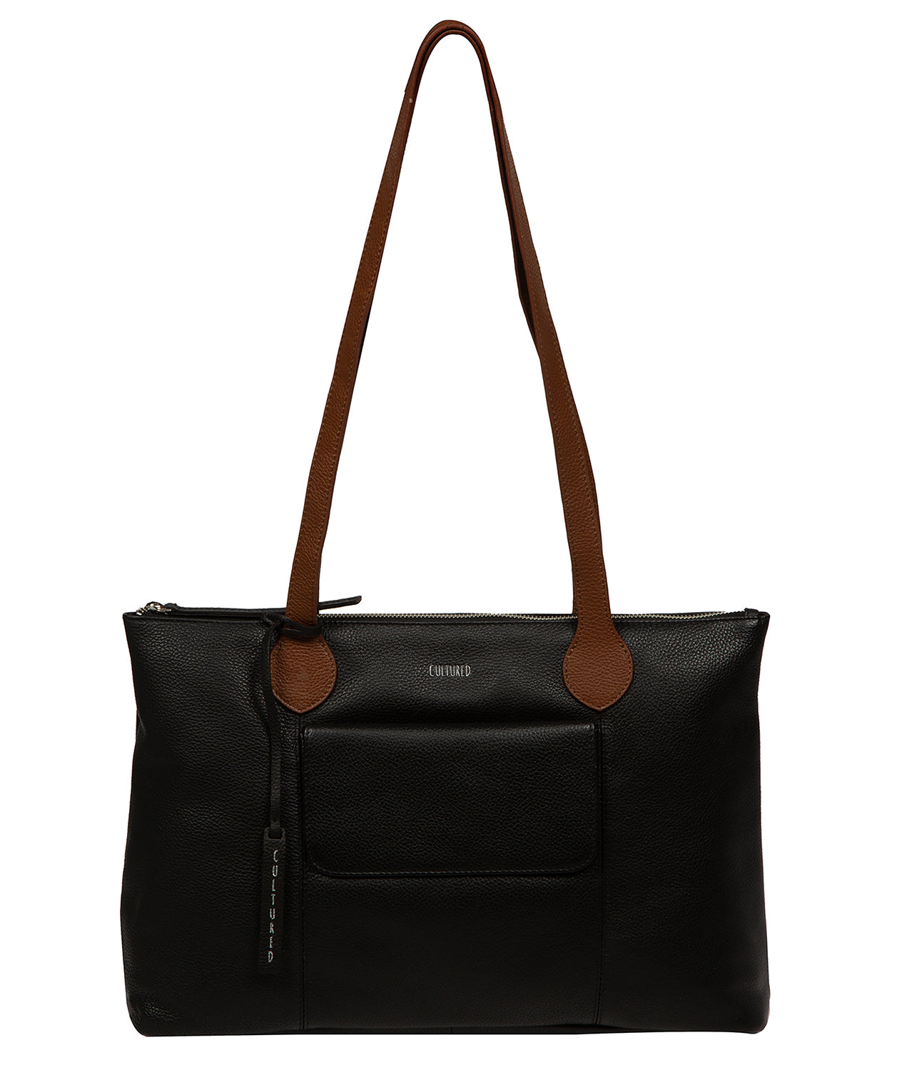 Solange tote bag side profile showing leather handles