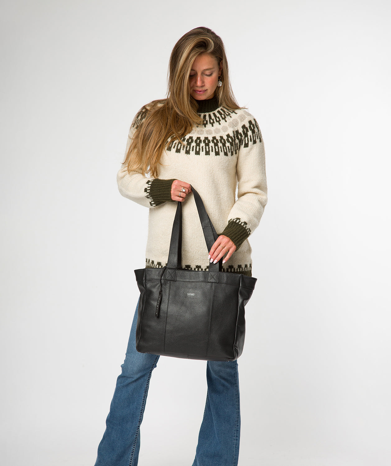 Cultured London Gisella black leather tote bag front view
