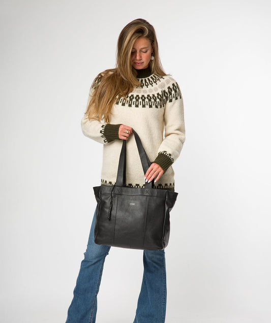 Cultured London Gisella black leather tote bag front view