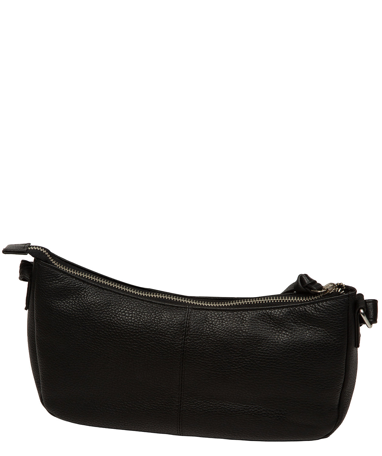 Adjustable leather shoulder strap and zip-over closure detail