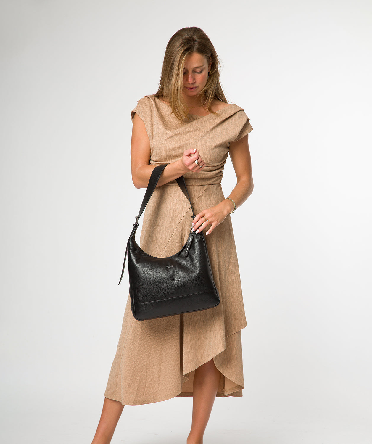 Overhead flat lay showing bag dimensions and shape