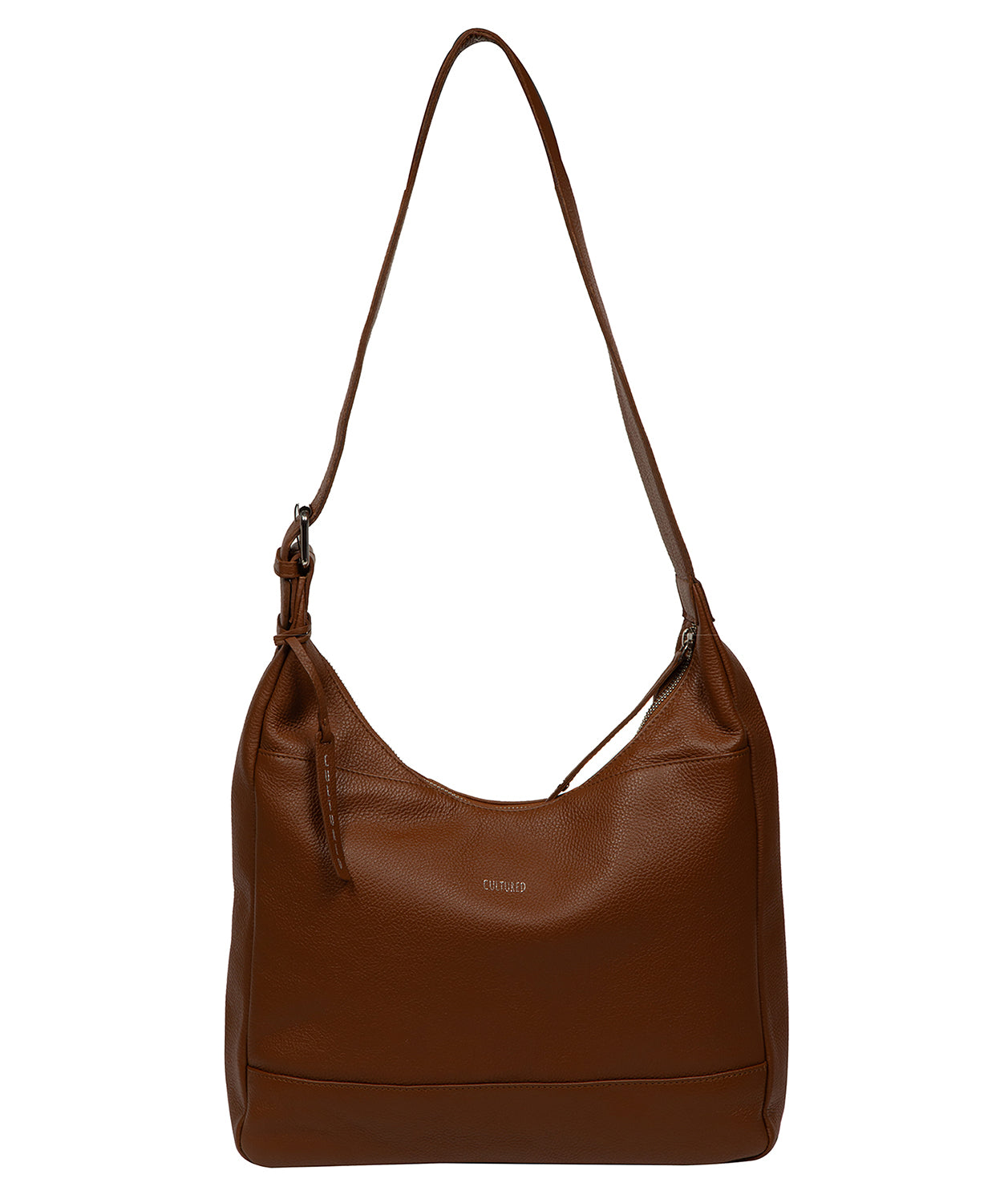 Cultured London Kovo rich tan leather shoulder bag front view