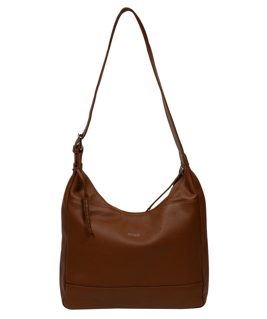 Cultured London Kovo rich tan leather shoulder bag front view